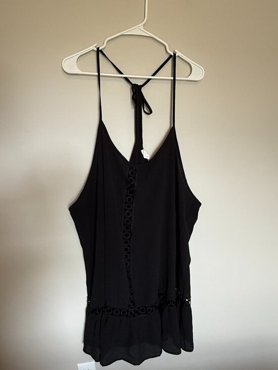 Freshwater Other - Black Swimsuit Cover Up Flowy Lace Trim Halter Tie Back Size 2X